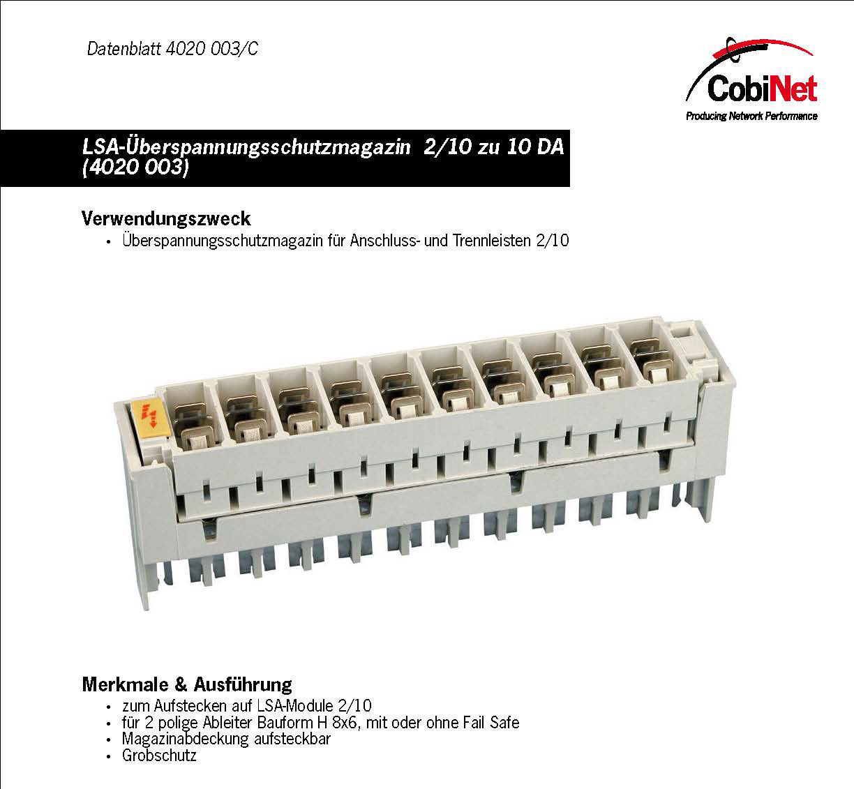 CobiTel模塊系列產品-LSA-保安排-Datenblatt 4020 003_C圖1