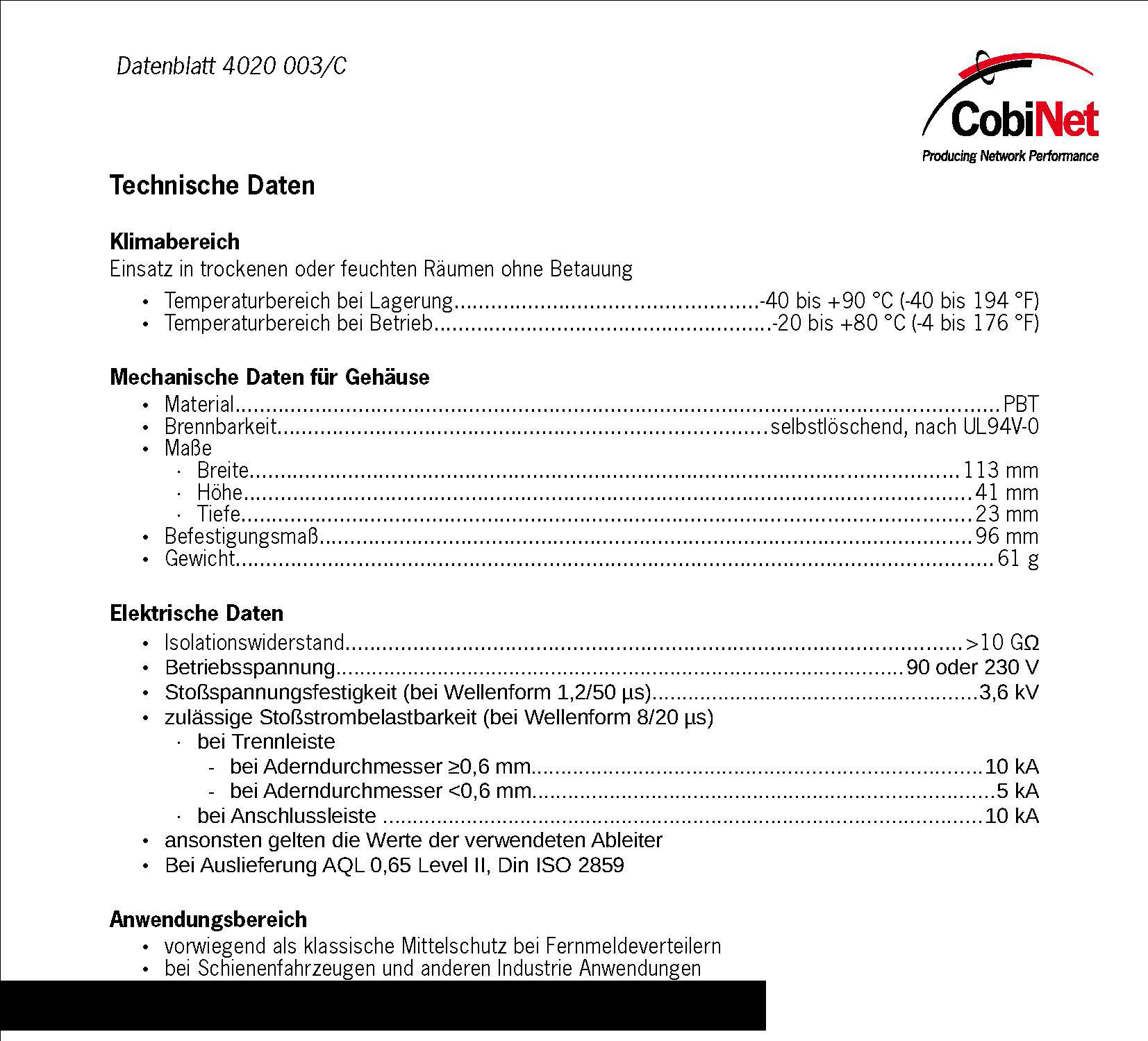 CobiTel模塊系列產品-LSA-保安排-Datenblatt 4020 003_C圖3